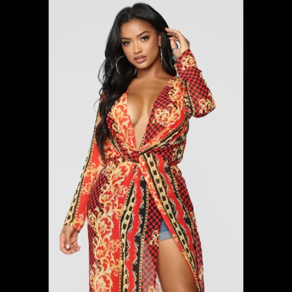 Chain Print Knot Tunic - Red/Gold - Picture 2 of 4